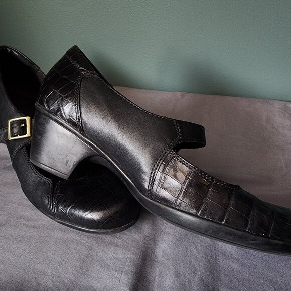 Clarks Ingalls Artic Mary Jane Shoes 10M Black Leather Crocodile Design - Picture 11 of 11